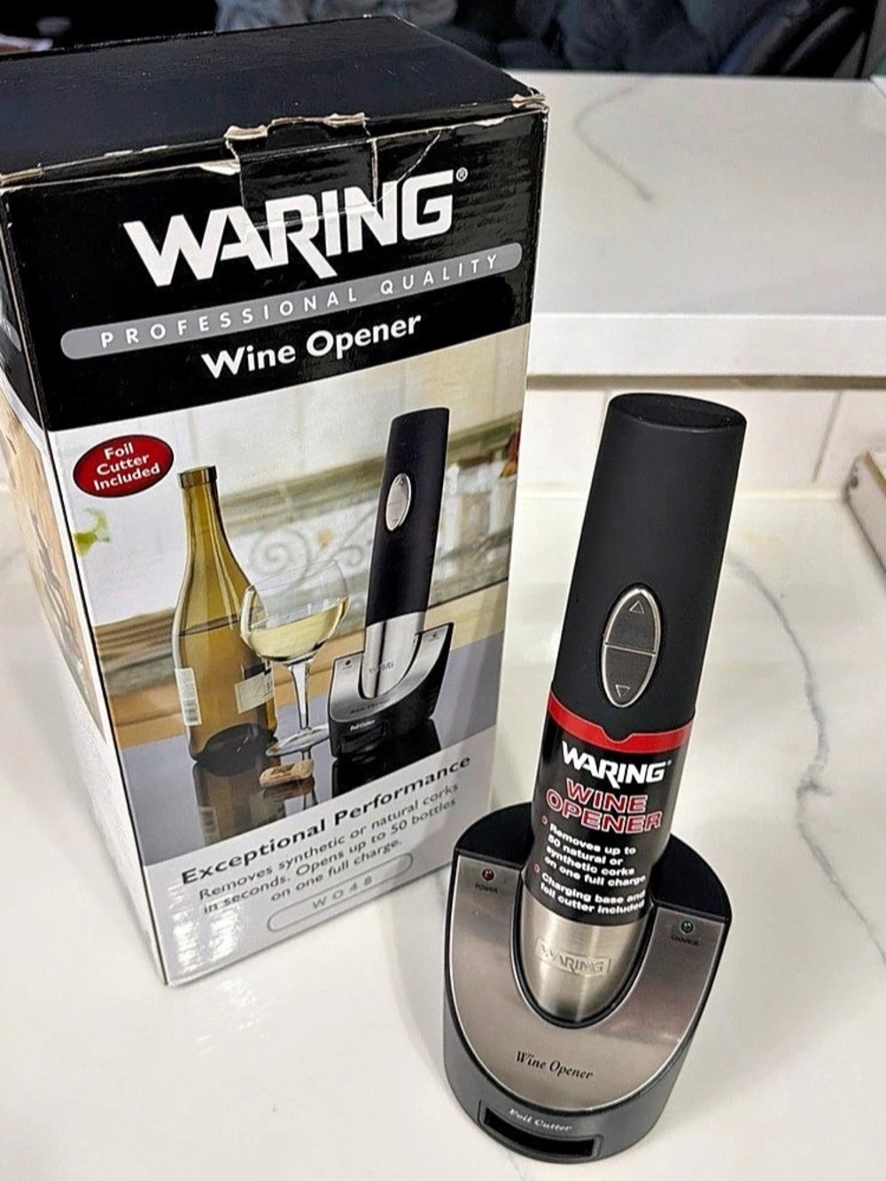 Waring Pro Professional Cordless Wine Opener WO48 Black & Silver